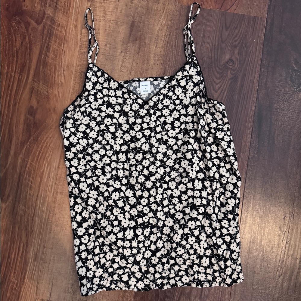 Old Navy Black and White Floral Camisole